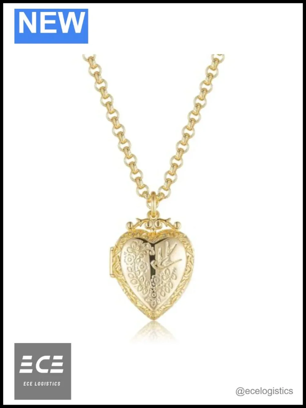 Gold Plated Heart Locket Necklace Birds Flowers 22